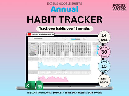 Habit Tracker for Excel & Google Sheets